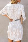 White Embroidered Sequin Mini Dress