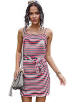 Red Sexy Sling Striped Sleeveless Short Dress