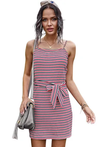 Red Sexy Sling Striped Sleeveless Short Dress