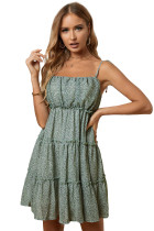 Green A-line Layered Ruffled Floral Dress