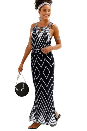 Black Geometric Pattern Maxi Dress