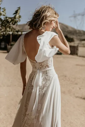 White Lace Crepe Wedding Dress