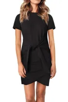 Black Bodycon Short Sleeve Tie Waist T-shirt Mini Dress