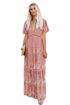 Pink Floral Lace Maxi Dress