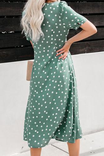 Green Polka Dot Buttoned Aside Midi Dress