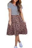 Striped Brown Leopard Print Swing Dress