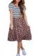 Striped Brown Leopard Print Swing Dress