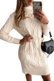 Beige High Neck Textured Bodycon Sweater Dress