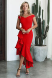 Red Off The Shoulder Frill Detail Maxi Dress