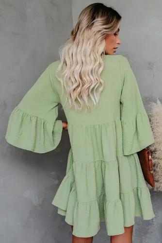 Green Cotton Tiered Babydoll Tunic Dress
