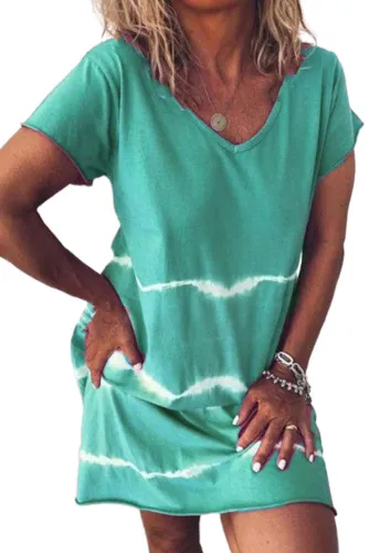 Green Tie Dye Casual Mini Dress
