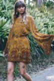 Yellow Starlight Bell Sleeve Shift Print Dress