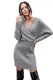 Gray Wrap V Neck Batwing Sleeves Ribbed Sweater Dress