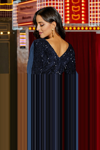 Sequin Frilled Long Sleeve Knee Length Dress