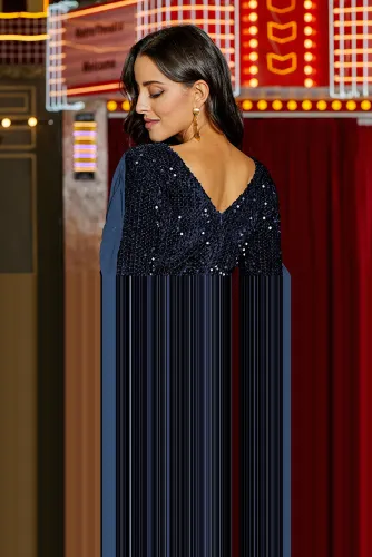 Sequin Frilled Long Sleeve Knee Length Dress