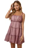 Pink A-line Layered Ruffled Floral Dress