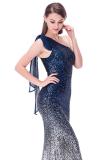Blue Gradient One Shoulder Sequin Party Evening Dress