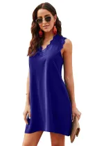 Blue Eyelash V Neck Sleeveless Shift Mini Dress