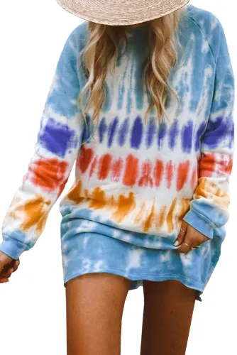 Blue Tie Dye Long Sleeve Sweatshirt Dress