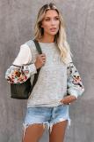 Gray Contrast Printed Sleeve Knit Sweatshirts