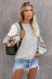 Gray Contrast Printed Sleeve Knit Sweatshirts