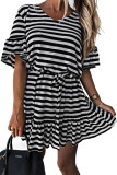 Black Stripes Ruffle Short Dress