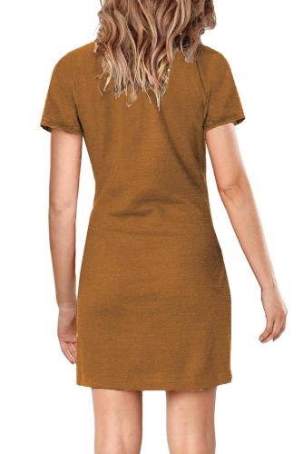 Brown Bodycon Short Sleeve Tie Waist T-shirt Mini Dress