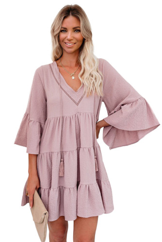 Pink Cotton Tiered Babydoll Tunic Dress