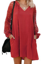 Red Lace Long Sleeves Shift Above Knee Dress