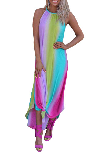 Multicolor Tie Dye Halter Neck Sleeveless Maxi Dress