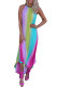 Multicolor Tie Dye Halter Neck Sleeveless Maxi Dress