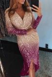 Apricot Ombre Sequin Wrapped Ruched Irregular Dress
