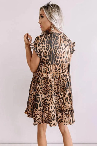 Brown Cute Leopard Babydoll Dress