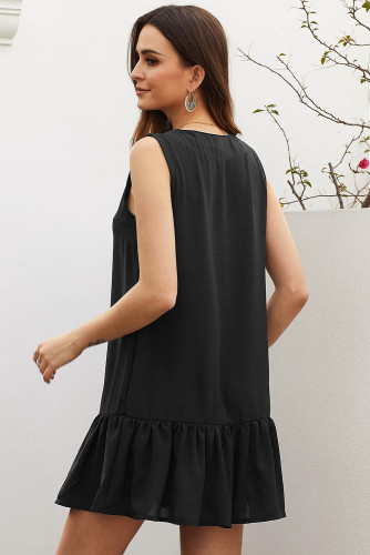 Black Pocketed Buttoned Tank Dress