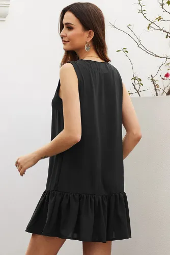 Black Pocketed Buttoned Tank Dress