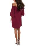 Red Off Shoulder Ruffled Sleeve Shift Dress