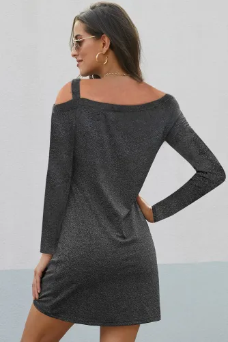 Black Cold Shoulder Twist Knit Mini Dress