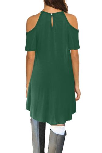Green Lace Hollow-out Cold Shoulder Casual Dress