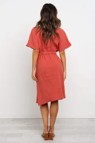 Orange Casual Kimono Style Midi Dress