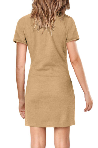 Khaki Short Sleeve Tie Waist T-Shirt Mini Dress