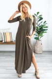 Gray Pocketed Cotton Dress with Slit