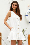 White Pocketed Buttoned Tank Dress