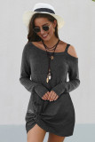 Black Cold Shoulder Twist Knit Mini Dress