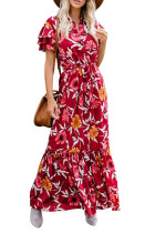 Burgundy Floral Button Maxi Dress