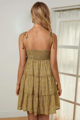 Yellow A-line Layered Ruffled Floral Dress