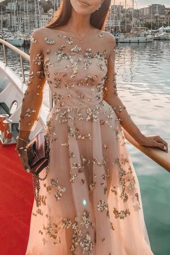 Apricot Fairy Sequins Perspective Tulle Dress
