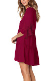 Red V Neck Ruffled Swing Tunic Shift Dress