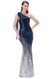 Blue Gradient One Shoulder Sequin Party Evening Dress