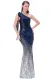 Blue Gradient One Shoulder Sequin Party Evening Dress