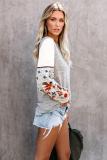 Gray Contrast Printed Sleeve Knit Sweatshirts